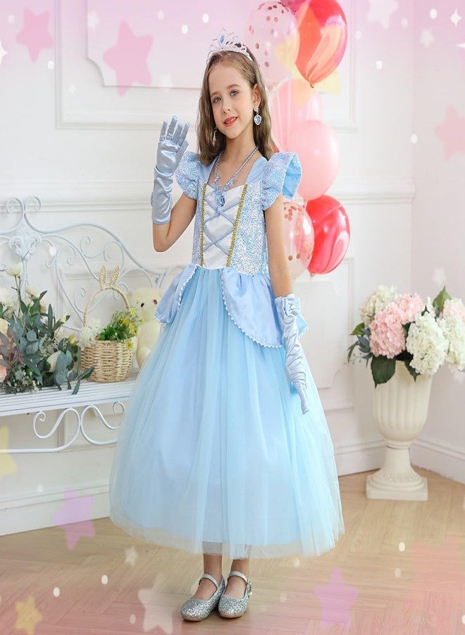 Luzlen Cinderella Costume for Girls Kids Blue Princess Dress with Accessories Halloween Birthday Party Outfits, 4-5T(Tag 120) - Image 4
